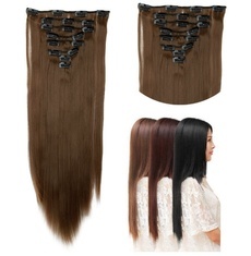 Straight Full Head Clip in Hair extensions Color Hair Blue Purple Pink Blonde Brown Gray Synthetic Hair